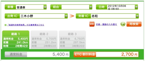 検索結果 | 高速道路料金 ルート検索 | ドラぷら