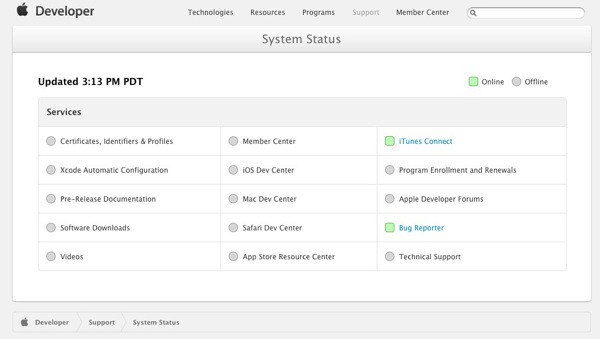 System Status  Apple Developer